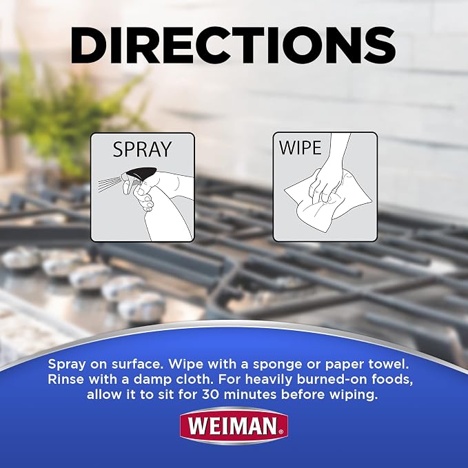 Weiman Heavy Duty Gas Range & Stove Top Cleaner and Degreaser - 2 Pack, 24 Ounces with MicroFiber Cleaning Towel
