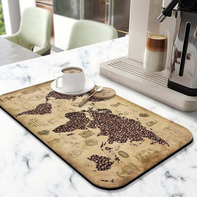 Fun Coffee Mat 19inx12in,Coffee Bar Mat for Countertops,Absorbent Hide Stain Anti-Slip Coffee Bar Accessories Fit Under Coffee Machine Mat,dish Drying Mats for Kitchen