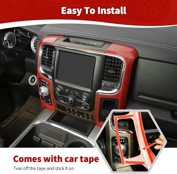 RT-TCZ for RAM Center Console Dashboard Air Vents Trim Cover for RAM 1500 2012-2017 Red Carbon Fiber Interior Accessories 2pcs