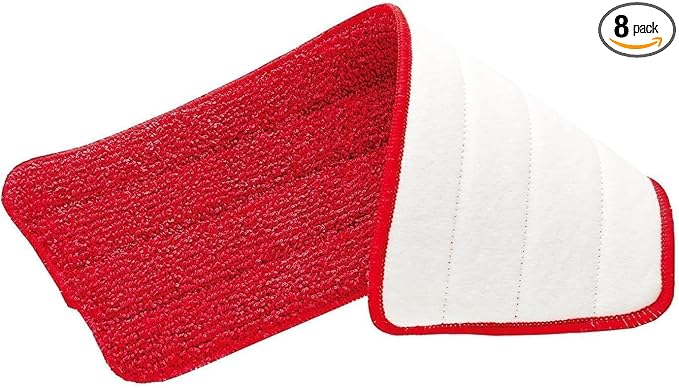 Rubbermaid Reveal Spray Mop Replacement Head, Red, Reusable Wet Mop Microfiber Pad for Floor Cleaning in Kitchen/Bathroom/Kitchen/School (Pack of 8)