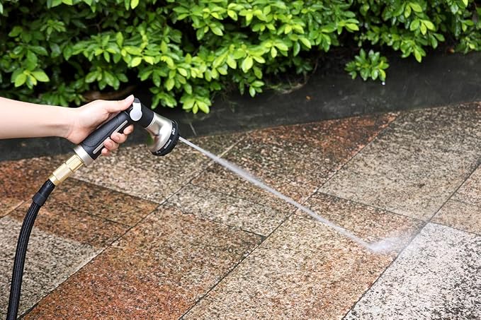 ESOW Garden Hose Nozzle Heavy Duty, 8 Patterns, Thumb On/Off Valve, Black | High pressure sprayer for watering plants, car wash, pet bath. Leak-proof, rustproof. Ergonomic comfort grip