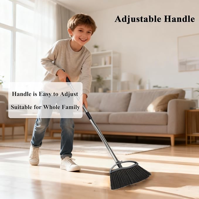 3-Pack Soft Bristle Broom Set, 38-53.5" Adjustable Handle for Indoor Floors