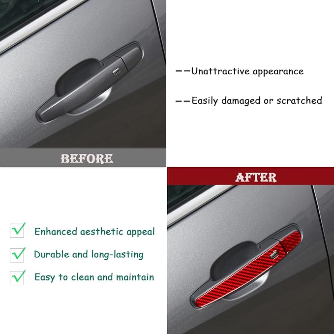 Car Exterior Door Handle Pull Panel Anti-Scratch Trim Stickers Compatible with Chevy Malibu 9th Gen 2016 2017 2018 2019 2020 2021 Real Carbon Fiber Accessories Decals