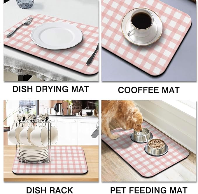 Dish Drying Mat 2-Pack in Rose Floral for Kitchen Counter Dishes Mat | Diatom Mud Mats (18x24, 19.5x12"). Non-slip rubber back for kitchen counter, coffee bar & sink scenes