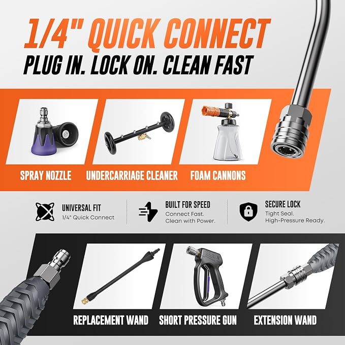 Pressure Washer Extension Wand, Pressure Washer Wand 1/4 Quick Connect | 304 stainless steel, 21 in, 20 degree angled end, anti-slip ribbed grip, 1/4 quick connect, 5000 PSI, 12 GPM