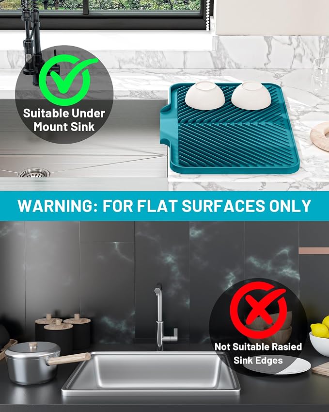Dish Drying Mat Kitchen Counter - Silicone Dish Drying Pad with Built-in Drain for Sink, Refrigerator and Drawer liner, Easy Clean, Non-Slip, Heat Resistant, 14.8" x 10.7"