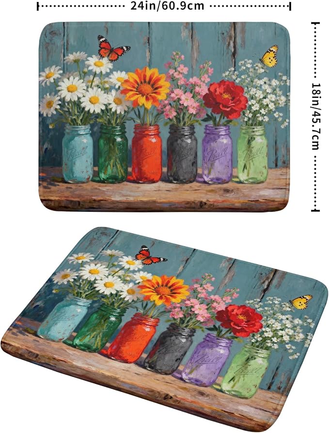 Dish Drying Mat for Kitchen Counter 18x24, Spring Summer Floral Decorative Absorbent Reversible Microfiber Kitchen Countertop Protector Dishes Drainer Pad