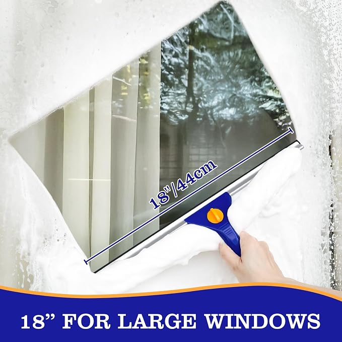 18-Inch Window Squeegee Professional with 12-INCH Chanel Squeegee for Shower Glass, Easy Change Window Cleaner Squeegees Washer Kit for Countertop Car Mirror Cleaning & Washing
