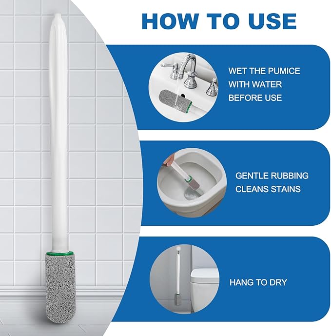 Pumice Stone Toilet Bowl Cleaner with Handle, 1 Wand + 6 Pumice Stones, Clean Hard Water Stains and Rust, Suitable for Toilets, Sinks, and Grills