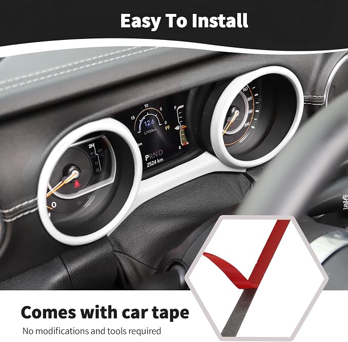 RT-TCZ for Jeep JL Dashboard Instrument Panel Gauges Trim Ring Cover for Jeep Wrangler JL JLU Gladiator JT 2018-2023 White Interior Accessories 3pcs