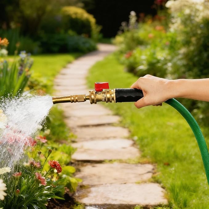HQMPC Heavy Duty Brass Shut Off Valve Big Flow,Garden Hose Shut Off Valve For Garden Lawn Irrigatiion Garden Hose Connector Big Handle Easy Turn On Off (2PCS) +4 Extra Pressure Washers