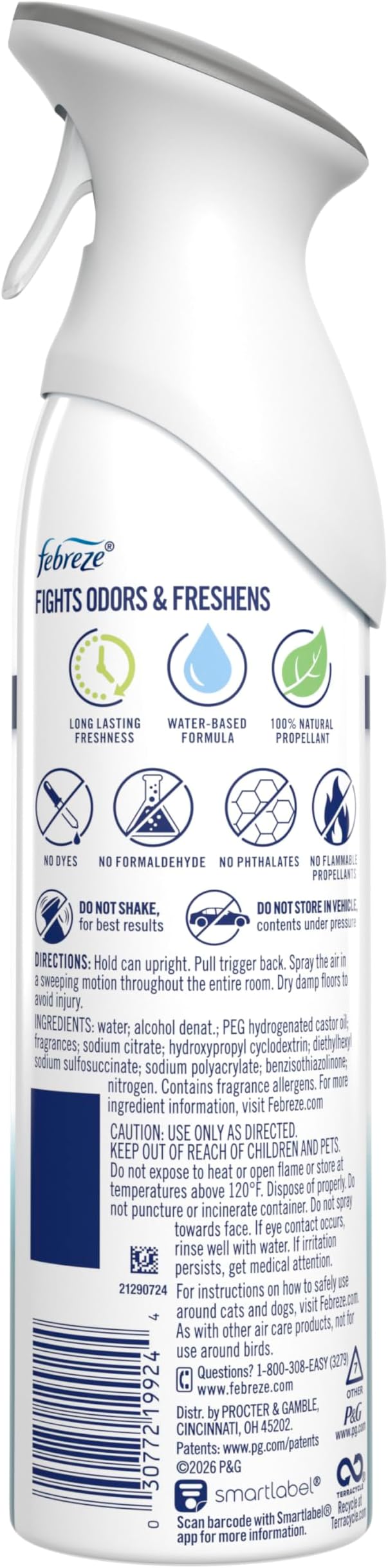 Febreze Air Mist, Air Freshener Spray, Odor Fighting Room Spray, Deodorizer for Home Bathroom Kitchen Office Apartment Dorm Room Classroom, Heavy Duty Crisp Clean Scent, 8.1oz, (Pack of 6)