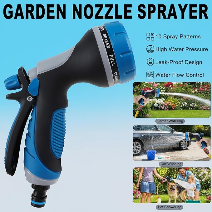 Garden Hose Nozzle High Pressure Leak Proof Spray Water Hose Nozzle Sprayer | Slip Resistant High Pressure Trigger Lockable Garden Hose Spray Nozzle for Plants & Lawns Watering,Car Washing Pet Showering