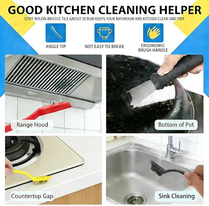 Crevice Cleaning Brush Set (12 Pack) – Hard Bristle Gap Cleaning Tool for Window Tracks, Grout & Bathroom Corners – Thin Deep Cleaning Brush for Kitchen Sink, Sliding Door Tracks & Tight Spaces