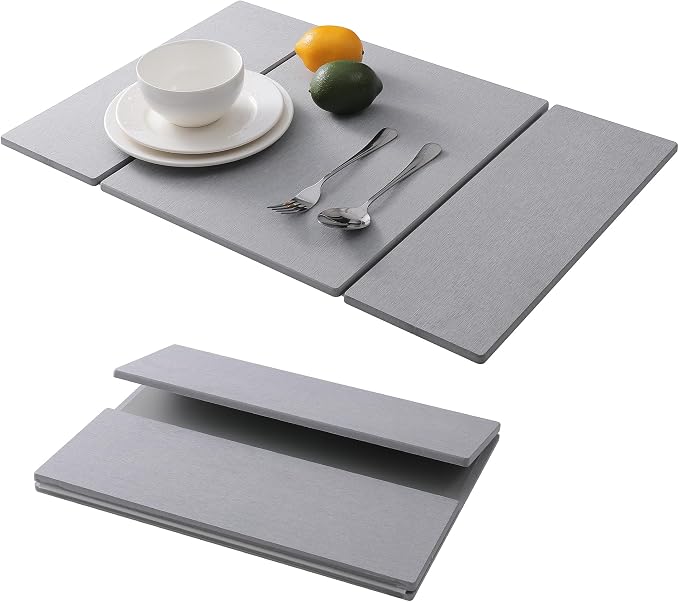 Foldable Stone Dish Drying Mat for Kitchen Counter, Diatomaceous Earth Drying Mat with Non-Slip Backing, Heat Resistant Multifunctional Mat for Kitchen & Bathroom, Instant water absorption-(24"×16")