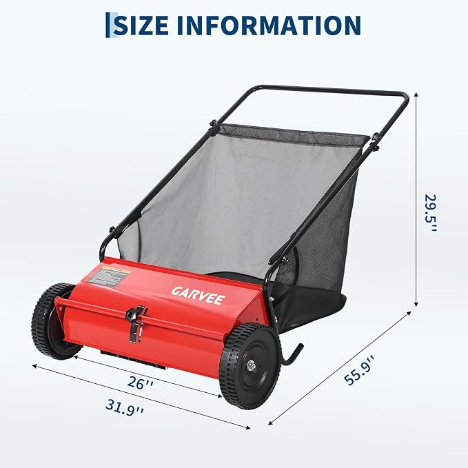 Push Lawn Sweeper 26Inch-Heavy Duty Walk Behind Leaf Collector and Yard Sweeper for Outdoor,Patio,Driveway,Garden Grass Sweepers,4 High Speed Spinning Brush,7 Cu. ft. Hopper Capacity | Yard Sweeper for Outdoor,Patio,Driveway,Garden Grass Sweepers,4 Hig...