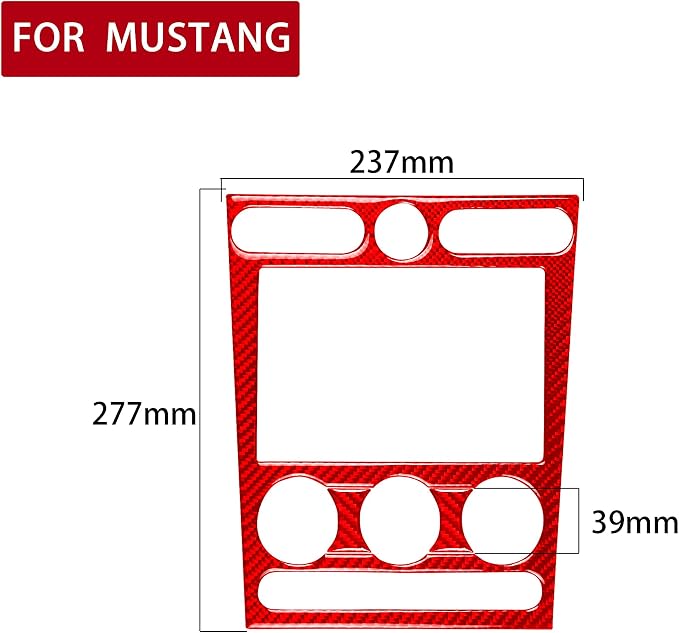 Red Real Carbon Fiber Trim for Ford Mustang Accessories | for GT Shelby 2005 2006 2007 2008 2009 A/C CD Player Panel Cover Interior Thick Overlay Decal 3PCs