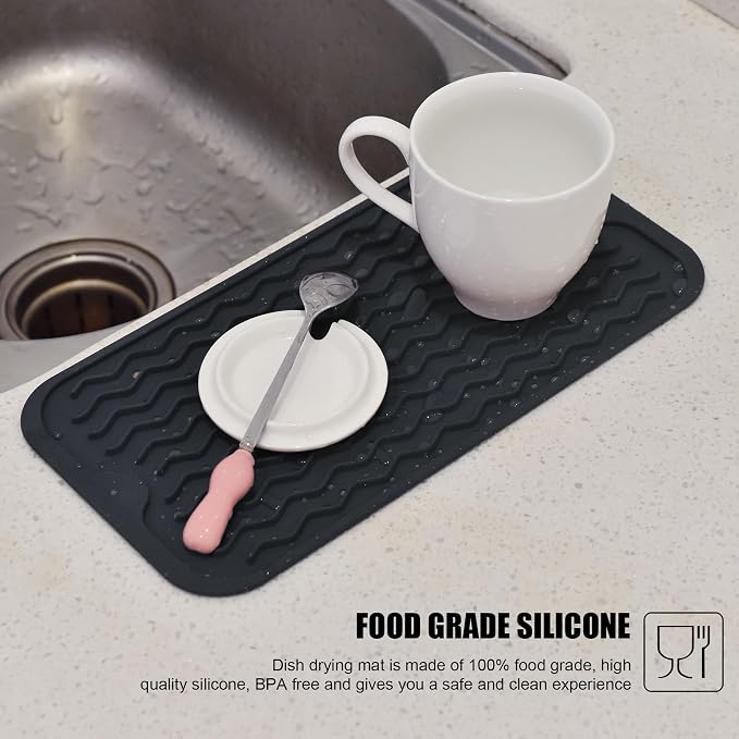 Silicone Dish Drying Mat for Multiple Usage, Easy clean, Eco-friendly, Heat-resistant Dish Drainer Mat for Kitchen Counter,Sink,Refrigerator or Drawer liner (12" x 6", Dark Blue)