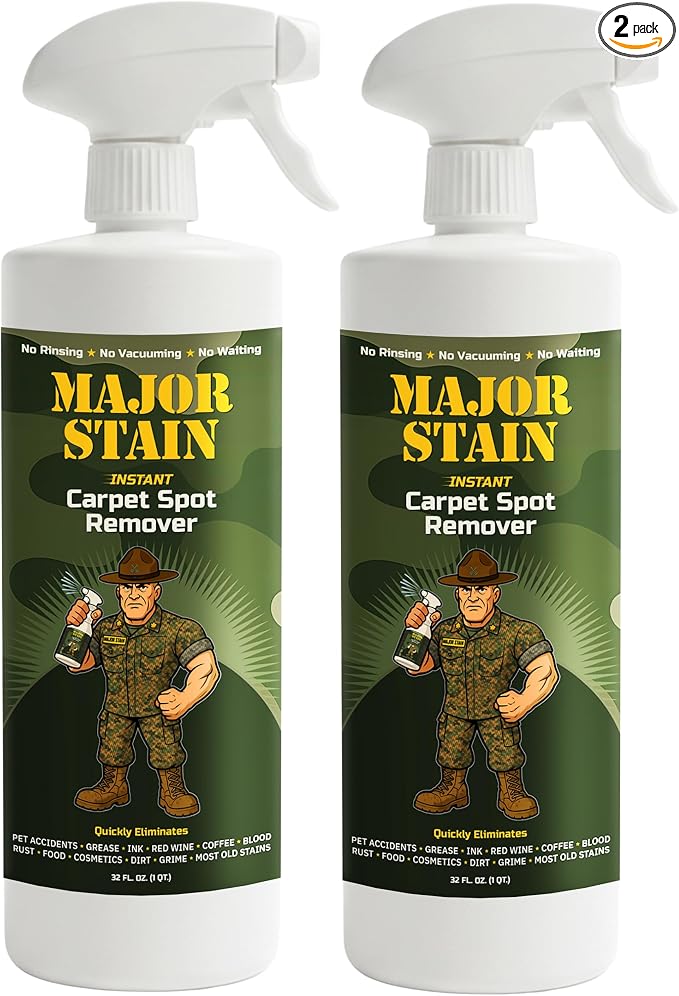 Major Stain Carpet Stain Remover Spray 32oz (2 Pack) – Powerful Cleaner & Spot Remover for Upholstery, Rugs & Fabric – Removes Wine, Coffee, Grease & Food Stains – Fragrance Free