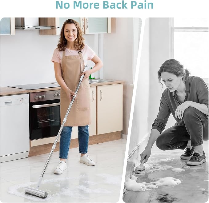 MOPALL Shower Bathtub Scrubber Brush for Cleaning with 55" Long Handle | Dual sided Stiff Bristle, 180° Rotatable V Shape Head, Heavy Duty Stainless Steel Handle, for Tile, Patio/Deck/Garage/Corner