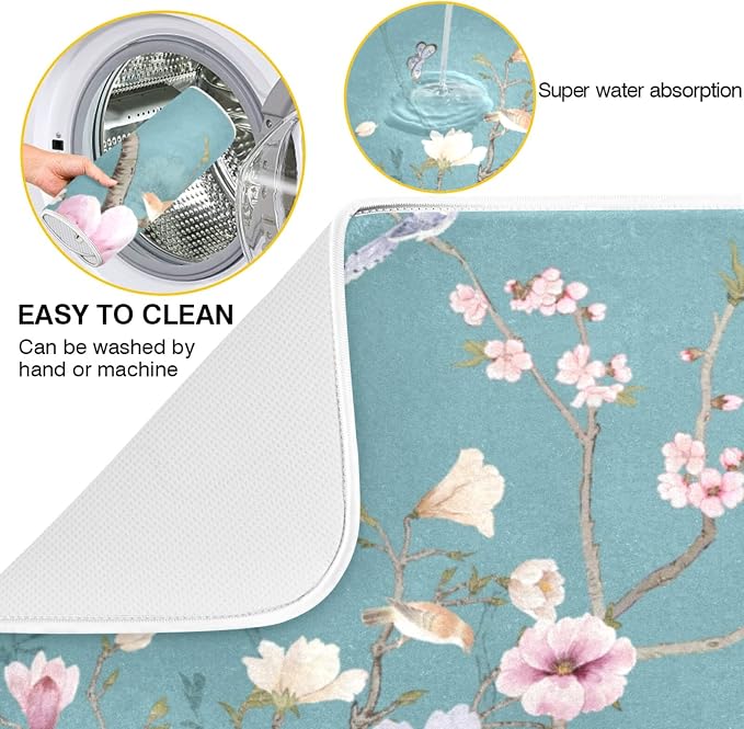 Absorbent Dish Drying Mat for Kitchen Counter - Chinese Painting Art Microfiber Drying Pad, Reversible Drainer Mats for Countertop, Lager 18 x 24 inch