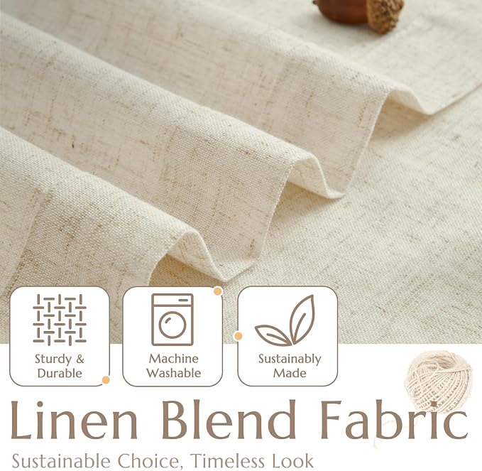 jinchan Linen Tier Kitchen Curtains, 30x24, 2 Panels, Natural | Light filtering, rod pocket, farmhouse, small window decor, cafe style, machine washable, bathroom, laundry room, RV