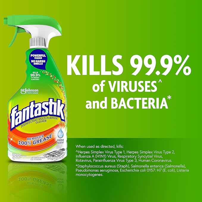 Fantastik All Purpose Cleaner, Multipurpose Surface Cleaner & Kitchen Grease Removal, Packaging Designed to Prevent Leakage and Breakage, Fresh Scent, 32 Fl Oz