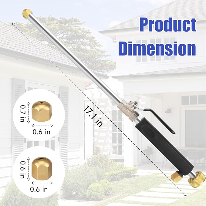 High Pressure Power Washer Wand, Hydro Jet Nozzle for Garden Hose, Watering Sprayer Cleaning Tool, Wand Lance for Gutter Patio Car Pet Window Glass, Black