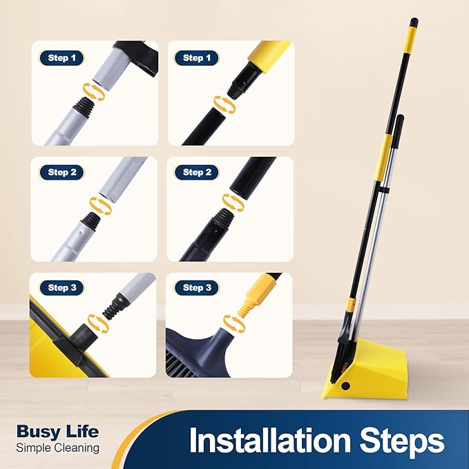 Yocada Commercial Heavy Duty Broom and Dustpan with Comb Set Indoor Outdoor for Courtyard Garage Lobby Mall Market Floor Home Kitchen Room Office Pet Hair Rubbish