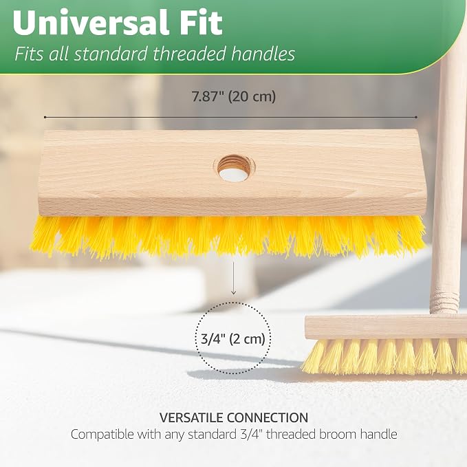 Deck Scrub Brush Head 7.87" - Heavy Duty Concrete & Wooden Deck Scrub Brush With Hard Nylon Bristles