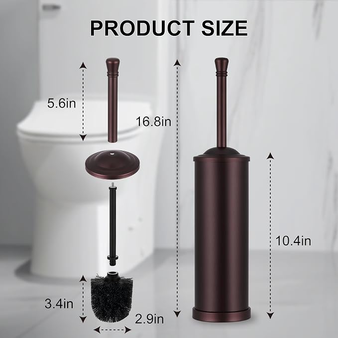 Stainless Steel Toilet Brush and Holder Set,Extra Long Handled Toilet Brush for Bathroom,Heavy Duty Toilet Bowl Brush,Modern Toilet Cleaner Brush, Splash Protection,Deep Cleaning (Bronze)