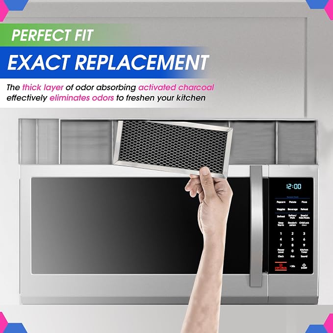 Microwave Filter Replacement 8.67" x 3.95" for JX81H WB02X10956 GE Microwave Charcoal Filter - Fits Samsung Carbon Filter - Freshens and Filters Kitchen Air in Over-the-Range Oven Stove Fan (4-Pack)