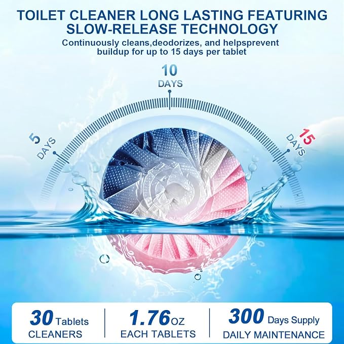 Toilet Bowl Cleaner Tablets with Dual Scent, Long Lasting Toilet Bowl Cleaner Tablets with Sustained-Release Technology, Septic Safe Toilet Bowl Cleaner Tabs for Deodorizing & Descaling,24pcs