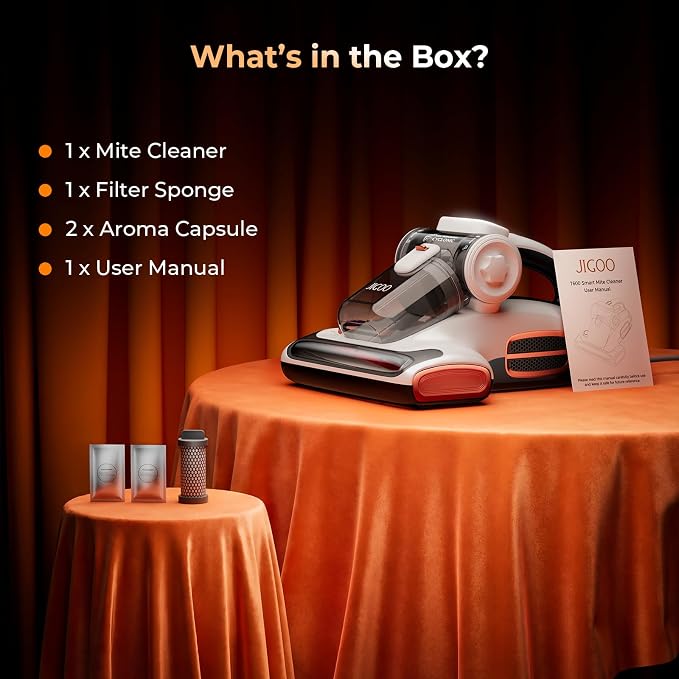 JIGOO T600 Mattress Vacuum Cleaner with UV-C Light, 15Kpa Suction 700W Powerful Double-Cup Handheld Vacuums, Bed Cleaner with Smart Dust Sensor, Ultrasonic, Heating Tech, MIF Filter