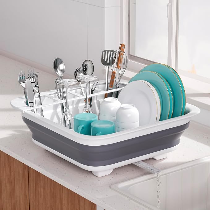 THANSTAR Collapsible Dish Drying Rack for RV Campers Portable Dinnerware Drainer Organizer for Kitchen Travel Trailer