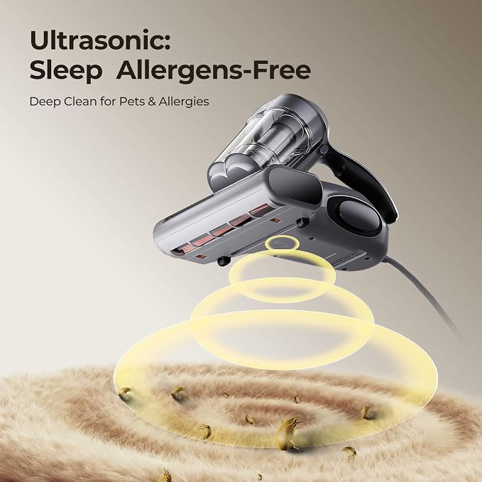 JIGOO Bed Vacuum Cleaner with Dust Sensor, Mattress Vacuum Cleaner with UV & Ultrasonic and High Heating, 13Kpa Suction 500W Powerful Double-Cup Handheld Vacuums (J300, Gray)