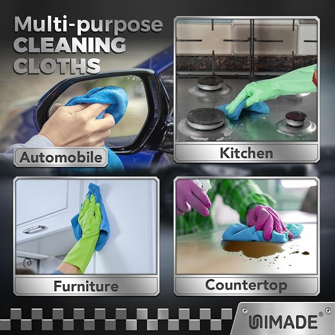 UNIMADE Microfiber Cleaning Cloth, 24 Pack Reusable Microfiber Towels for Cars Lint Free Cleaning Shop Towel Rags for Home Kitchen Automotive Bar Mechanic Restaurant Garage, 11"x 12", Blue