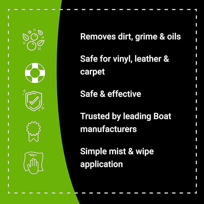 Boat Bling Vinyl Sauce Boat Seat and Upholstery Cleaning Spray, 1 Gallon | Marine cleaner lifts grime and sunblock from vinyl interiors with a non-caustic mist-and-wipe formula; OEM approved