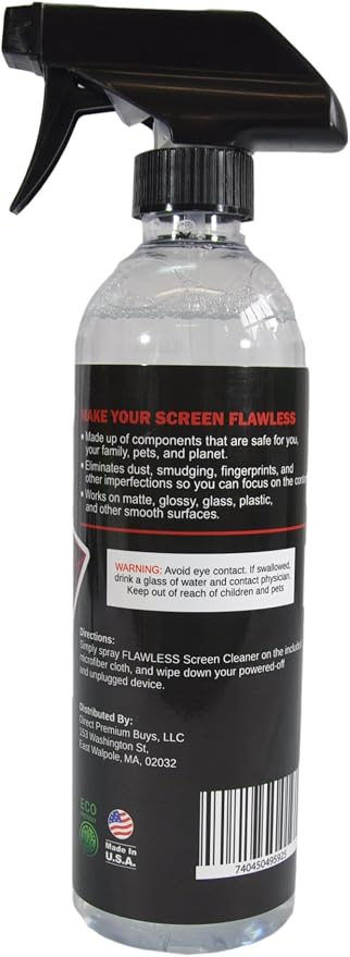 Flawless Screen Cleaner Spray with Microfiber Cleaning Cloth for LCD, LED Displays on Computer, TV, iPad, Tablet, Phone, and More (Single)