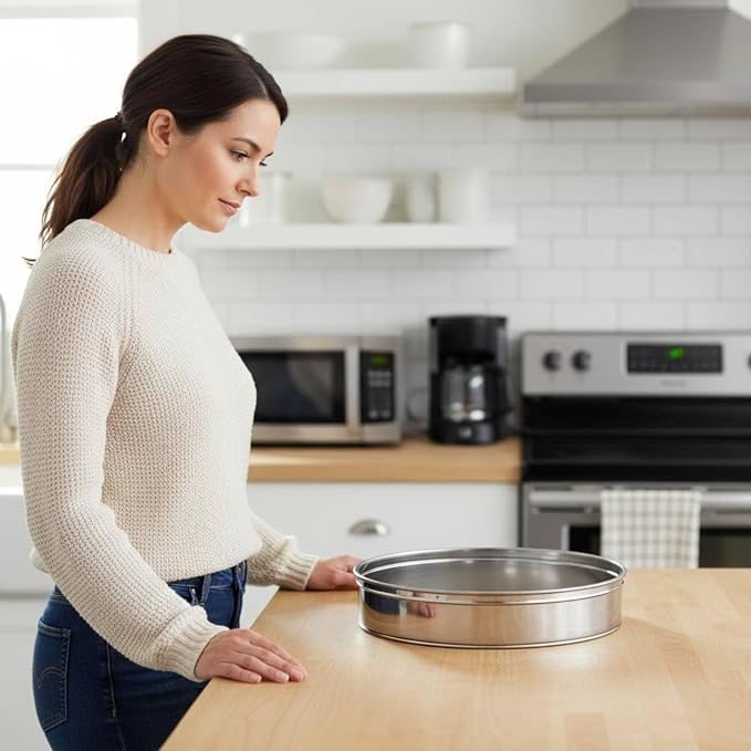 Flour Sieve Stainless Steel Mesh Sifter Round Strainer Colander Fine Filtering Achieves Smooth Mixtures Suitable for cake making pastry prep icing sugar everyday, 30cm