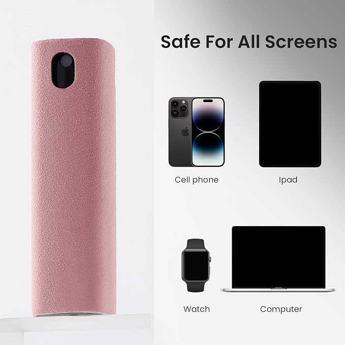YTT Touchscreen Mist Cleaner, Screen Cleaner, for All Phones, Laptop and Tablet Screens,Two in One Spray and Microfiber Cloth (Pink and Light Gray) 2Pack