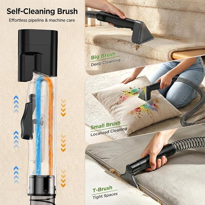 18Kpa Portable Carpet Cleaner Machine for Cars, Pets, Spot, Rug, Couch | 54+42 Oz Water Tank Upholstery Cleaner, 600W Motor with Self-Cleaning Tool and 3pcs Versatile Stain Tools