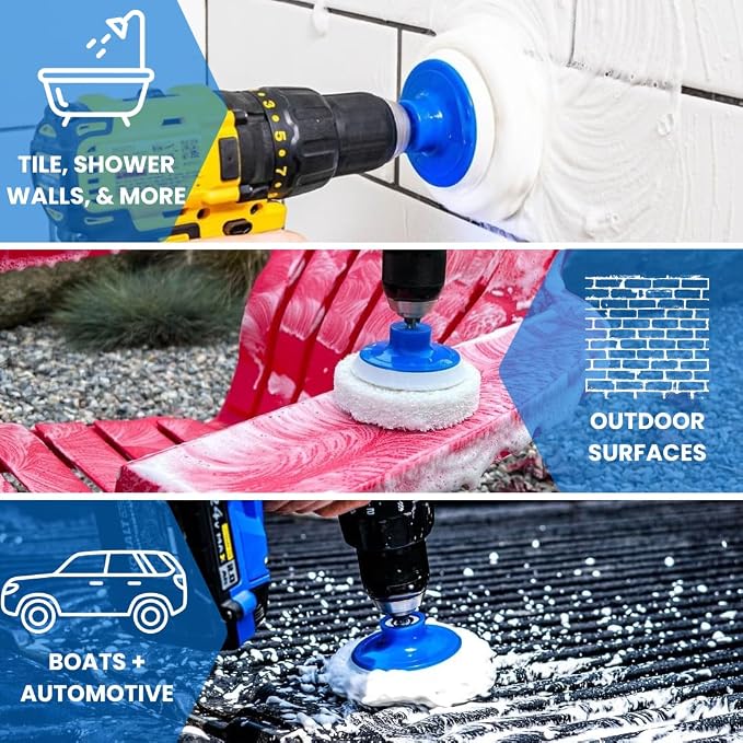 RotoScrub 7 Pack Drill Brush Set for Deep Cleaning, Scratch Resistant, Bathroom, Oven, Countertops, Sinks, Soap Scum, Tile, Boats, Patio Furniture & More