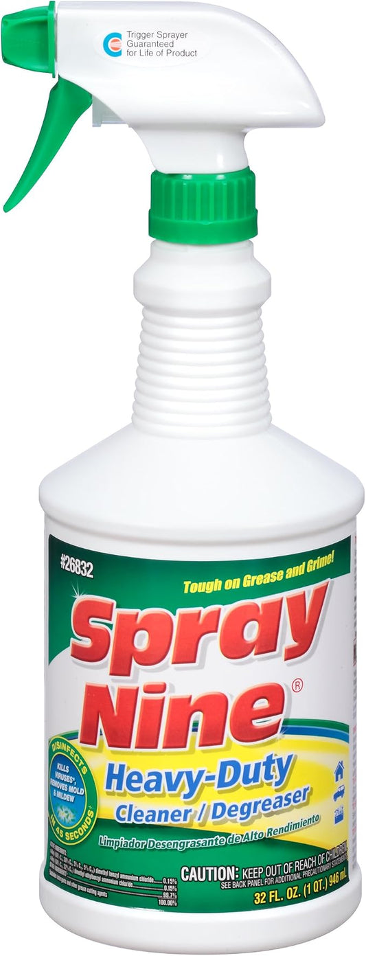 Spray Nine 26832 Heavy Duty Cleaner, Degreaser & Disinfectant for Kitchens, Bathrooms, Yard Equipment, Automotive & Industrial 32 Fl Oz. (Pack of 1)