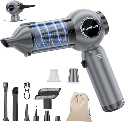 houscly Car Vacuum Cordless Mini Handhled 4-in-1 High Power Cleaner 25000Pa | Brushless motor-8000mAh-Rechargeable-Duster blower-Pet hair crumb cleaning for car sofa office desk- Ideal gifts for men