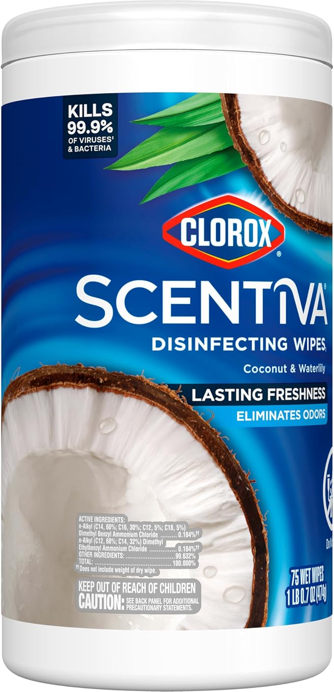 Clorox Scentiva Disinfecting Wipes, Coconut and Waterlily, Antibacterial, 75 Count