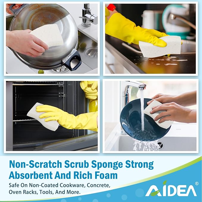 AIDEA Non-Scratch Scrub Sponge-6Count, Sponges Kitchen, Sponges for Dishes | Cleaning Sponge for Non-Stick Cookware, Cleaning Power for Kitchen, Bathroom, Household