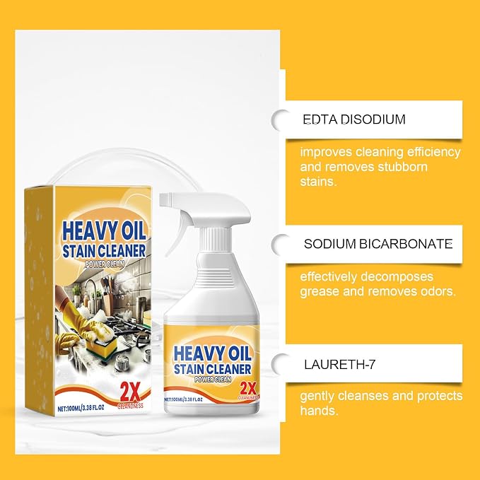 Heavy Oil Stain Cleaner 3.38 fl.oz, Kitchen Degreaser Spray | Helps remove grease, baked-on residue & grime from stovetops, range hoods, ovens & backsplashes; spray formula 3.38 fl.oz