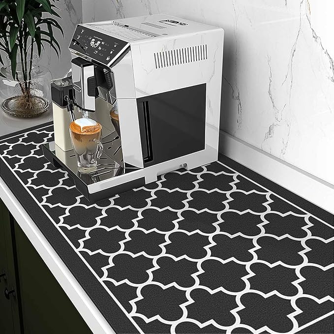 WISELIFE Dish Drying Mat Super Absorbent Drying Mat Large Dish Drying Mats for Kitchen Counter Easy Clean Dish Mat Kitchen Drying Mat18"x 32" Stylish Black