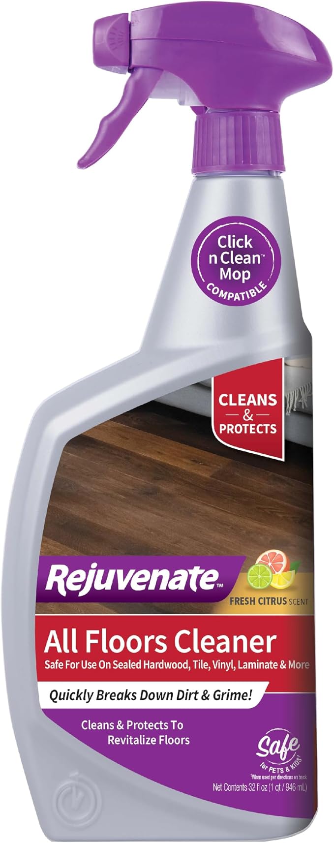 Rejuvenate All Floors Cleaner, 32 Ounces, Breaks Down Dirt and Grime, Cleans and Protects Floors Throughout Your Home, Including Sealed Hardwood, Tile, Vinyl, Laminate and More | Breaks Down Dirt & Grime, Use on Sealed Hardwood Laminate & More, Use wit...